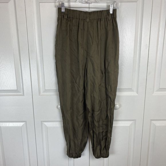 Cinq a Sept XS Green Pants Trousers Tapered High Rise Crop Military Utility - Picture 2 of 5